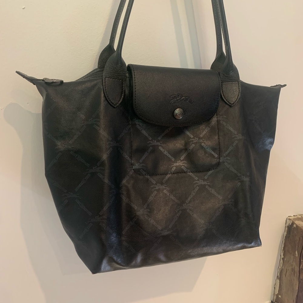 LONGCHAMP Black Metallic Nylon Le Pliage Tote M